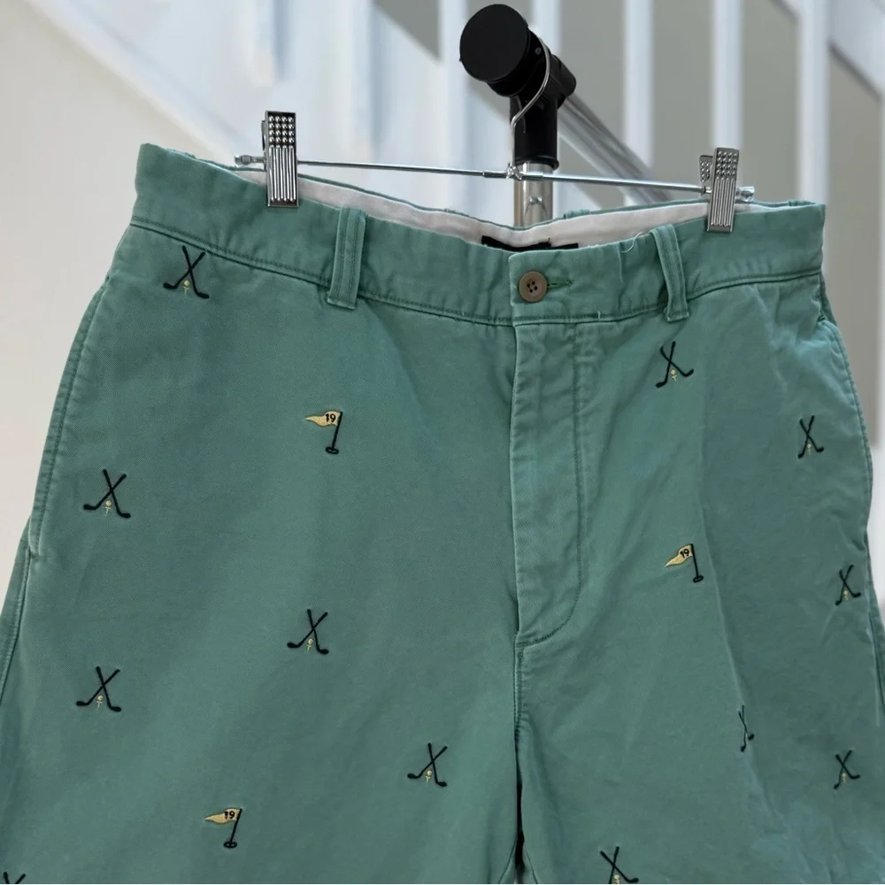 J. Crew Men's Light Green Embroidered Chino Golf 100% Cotton Shorts Size 36